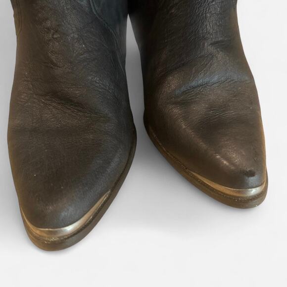 Vintage American West Black Leather Fringe Western Cowgirl Boots Size 8 - Picture 5 of 7